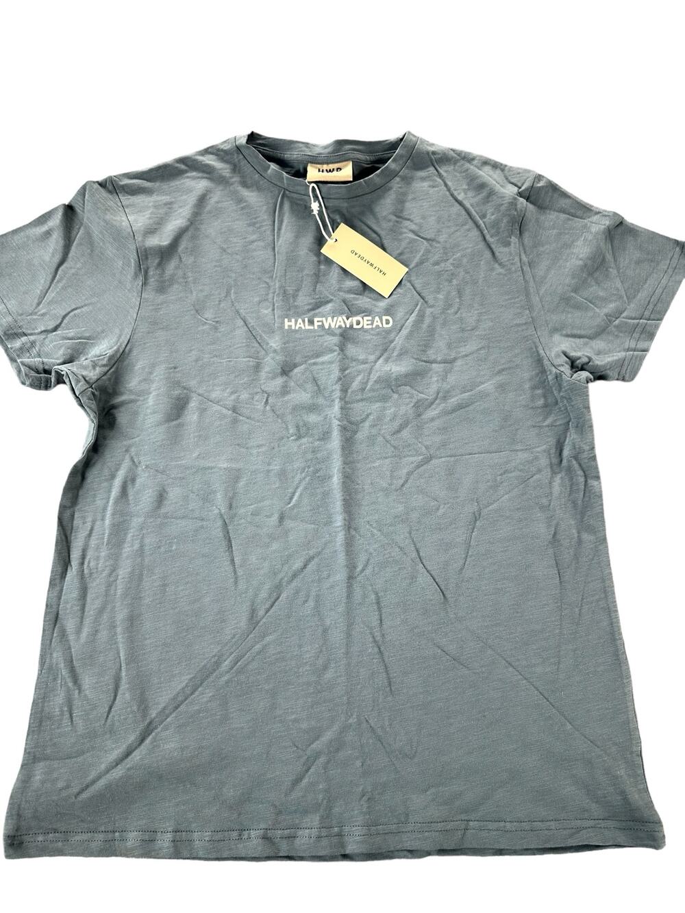 NWT HWD Halfway Dead Slate Blue Short Sleeve Slub Knit Tee Men's Size Medium